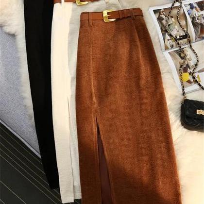 Elegant High-waisted Wide Leg Corduroy Pants With..