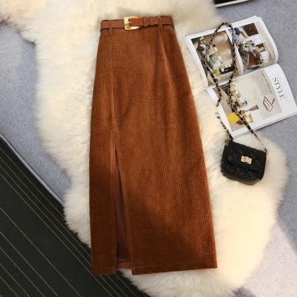 Elegant High-waisted Wide Leg Corduroy Pants With..
