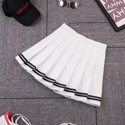 Pleated Tennis Skirts With Striped Hem - Varied..