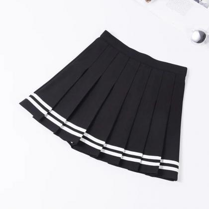 Pleated Tennis Skirts With Striped Hem - Varied..