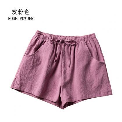 Casual Linen Drawstring Shorts With Pockets For..