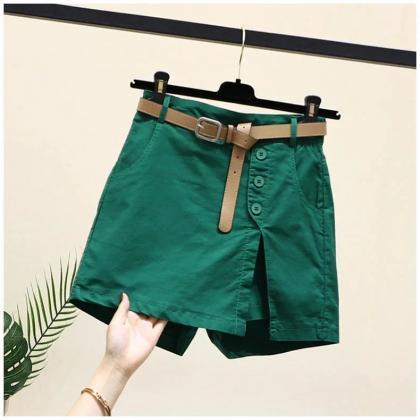 Casual High Waist Buttoned Shorts With Belt For..