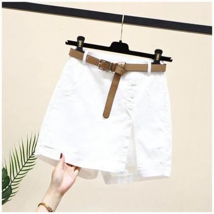 Casual High Waist Buttoned Shorts With Belt For..