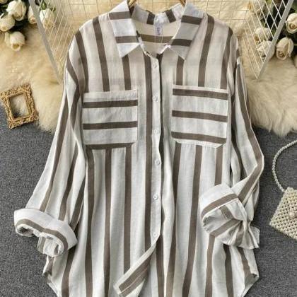 Casual Striped Long Sleeve Button-down Womens..