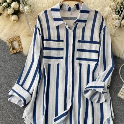 Casual Striped Long Sleeve Button-down Womens..