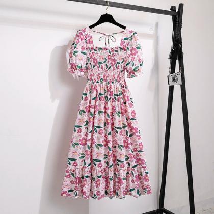 Womens Floral Print Ruffle Hem Summer Midi Dress