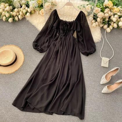 Elegant Long Sleeve Smocked Waist Maxi Dress In..