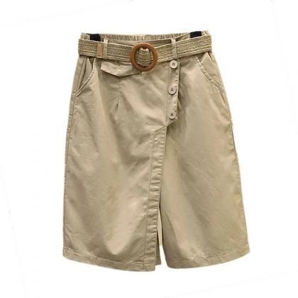 Casual Cotton Shorts With Belt For Women, Various..