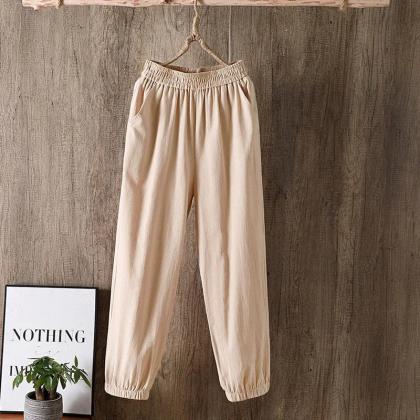 Unisex Casual Linen Drawstring Pants In Various..