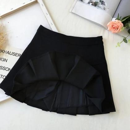 Womens Pleated Mini Skirt In Black High-waisted..