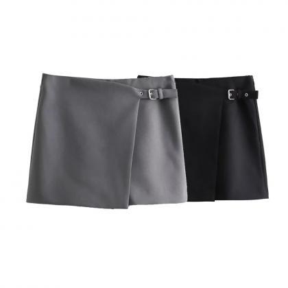 Womens Elegant Buckle Mini Skirt 2-pack, Grayblack