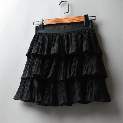 Womens Layered Ruffle Mini Skirt Elastic Waistband..
