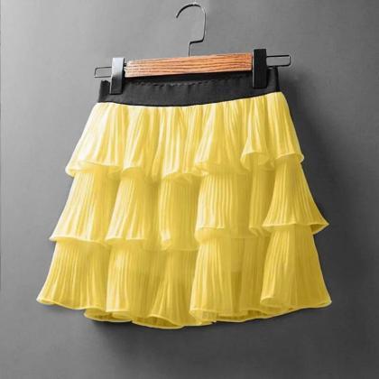 Womens Layered Ruffle Mini Skirt Elastic Waistband..