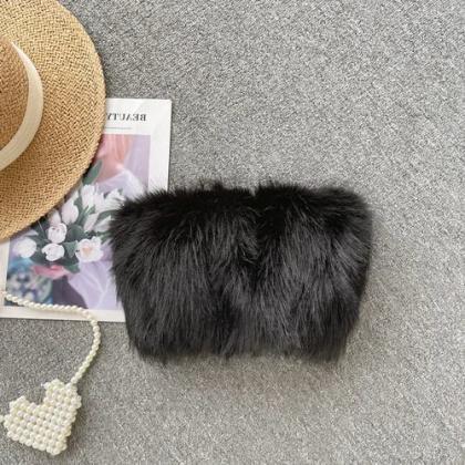 Luxury Faux Fur Fluffy Black And White Slippers