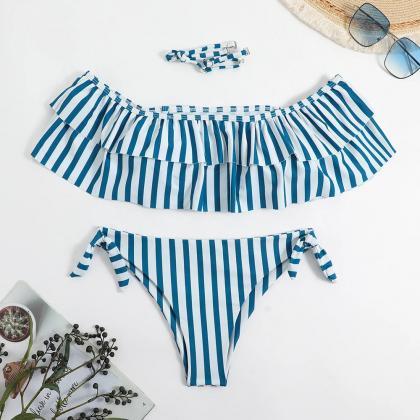 Printed Off-Shoulder Ruched Bikini Set