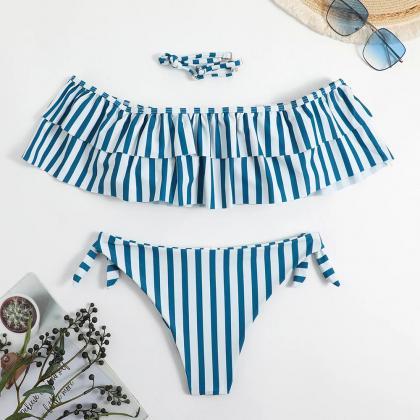 Sloane | Women’s Striped Ruffle Top Two-Piece Bikini Set main image 1
