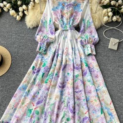 Trend4us Elegant Floral Print Belted Maxi Dress