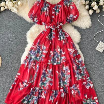 Elegant Summer Floral Off-Shoulder Maxi Dress main image 1