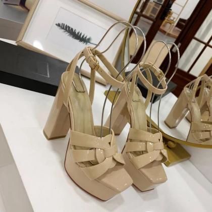 Glossy Nude High Heel Platform Sandals on Luulla
