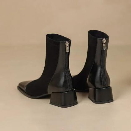 The Metal Burgundy Suede Leather Block Heel Women Boot