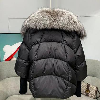 French Black Fur Collar Hooded Faux Fur Cloak Winter main image 1