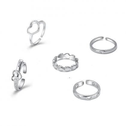 Silver Heart Stackable Rings Set For Women on Luulla