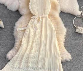 Trend4us Luxe Pleated Maxi Dress with Scarf