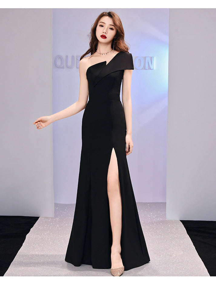 Sexy One Shoulder Black Evening Party Dresses