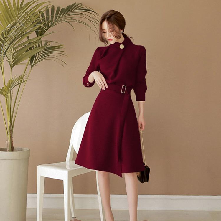 Dress Elegant Office Lace up Long Sleeve Printed Dress for main image 0