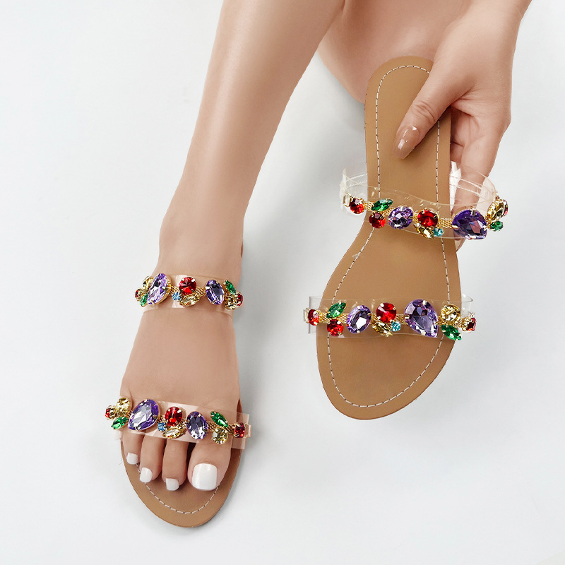 Summer Colorful Rhinestone Bohemian Flat Sandals