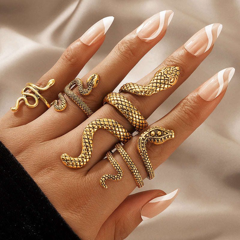 Vintage Golden Snake Shape Rings For Women 4pcs/set