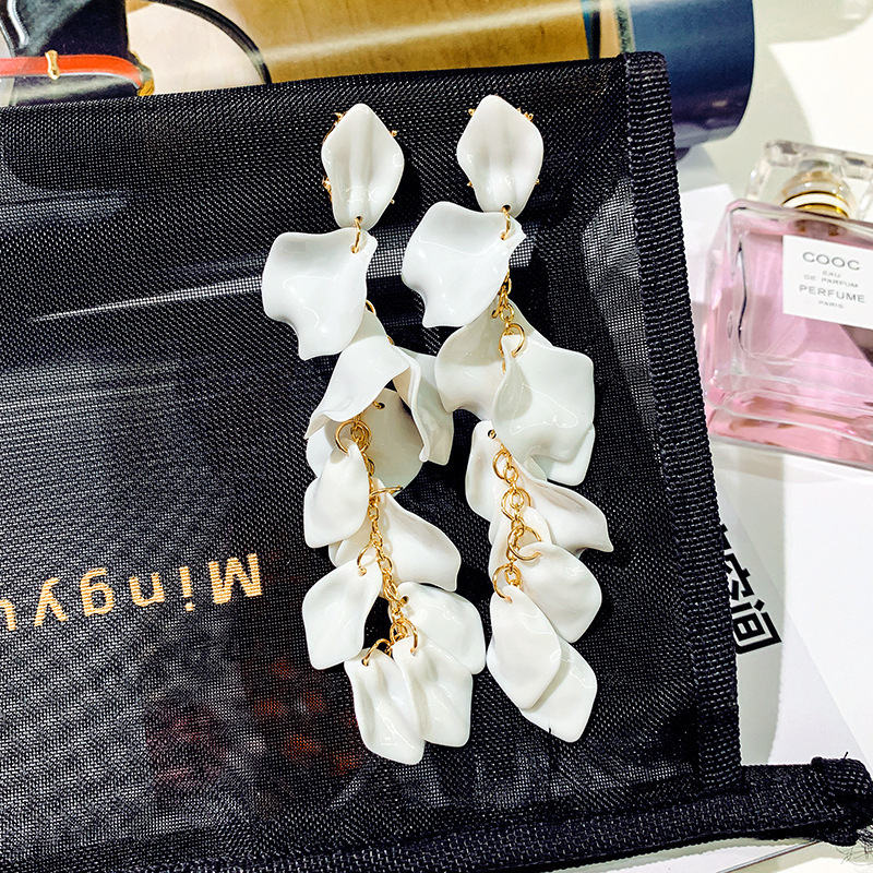 White Rose Petals Tassels Earrings For Women