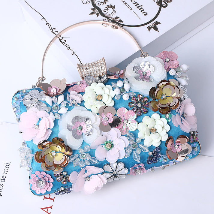 Light Blue 3d Flower Design Bridal Bags