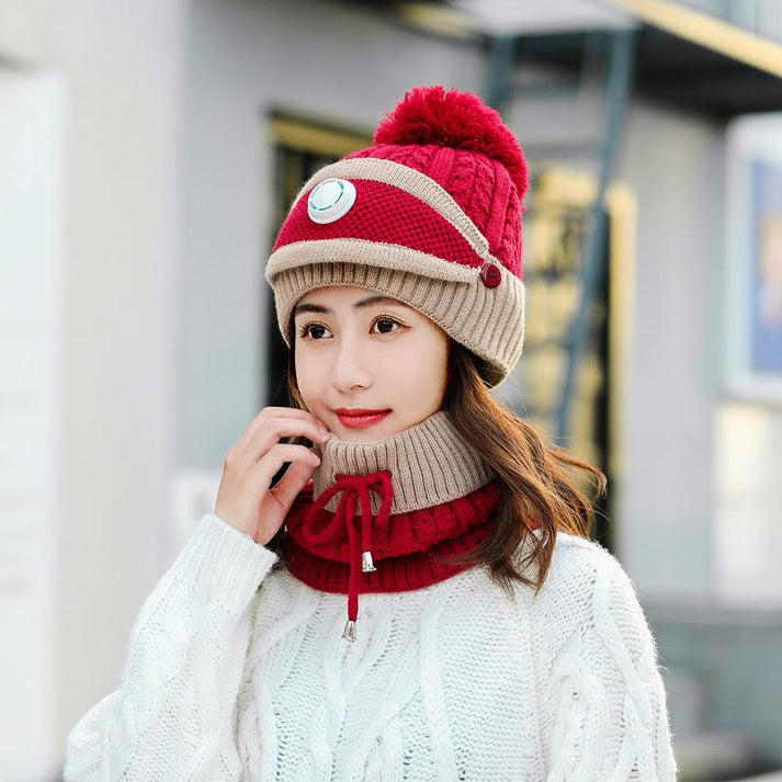 Winter Fleece Liner Outdoor Knitted Hats&scarfs 3pcs/set For Women