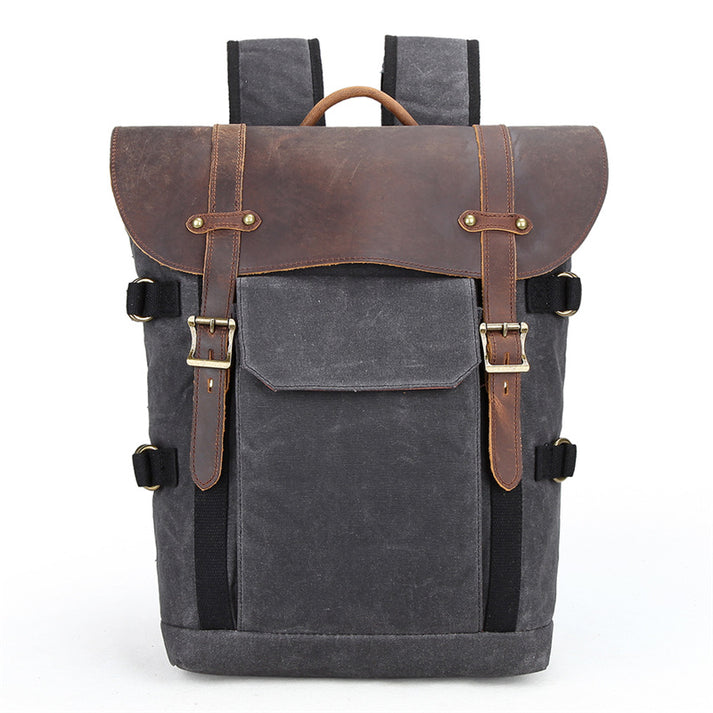 Vintage Dark Gray Waxed Canvas Leather Slr Camera Backpack