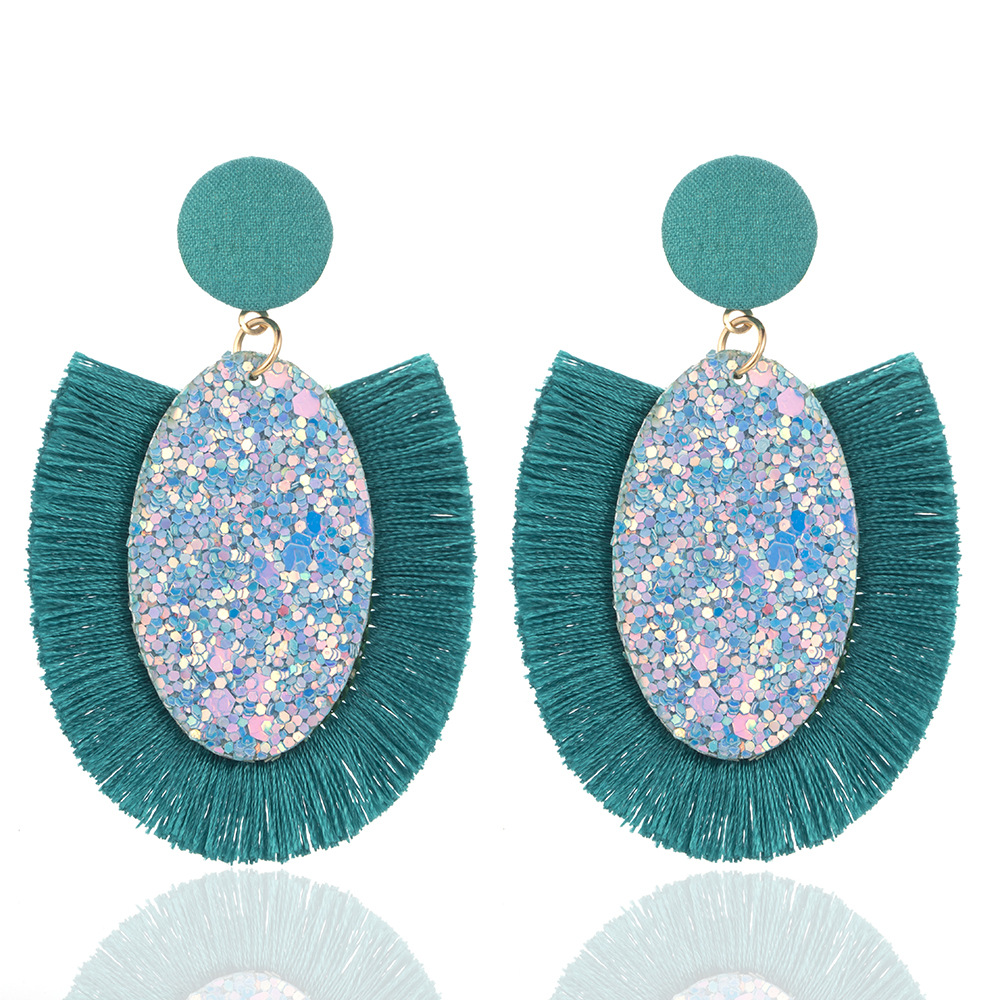 Fashion Water Drop Shaped Tassels Blue Earrings For Women