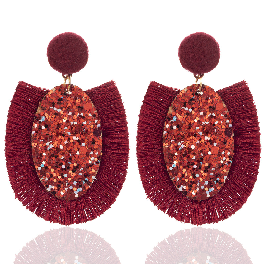 Fashion Water Drop Shaped Tassels Wine Red Earrings For Women