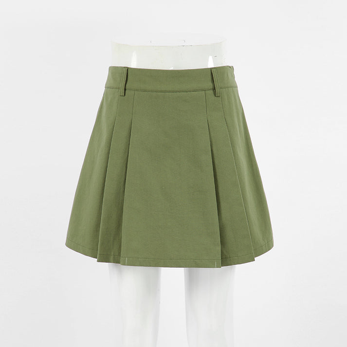 Summer High Waist 100% Cotton Sheath Green Short A Line Skirts