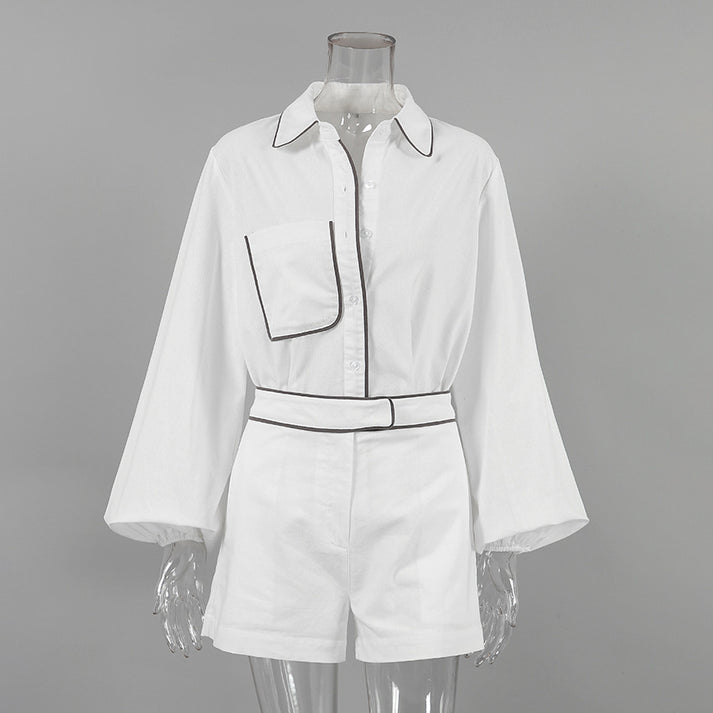 Fashion Cotton Linen Long Sleeves Shirts & Shorts