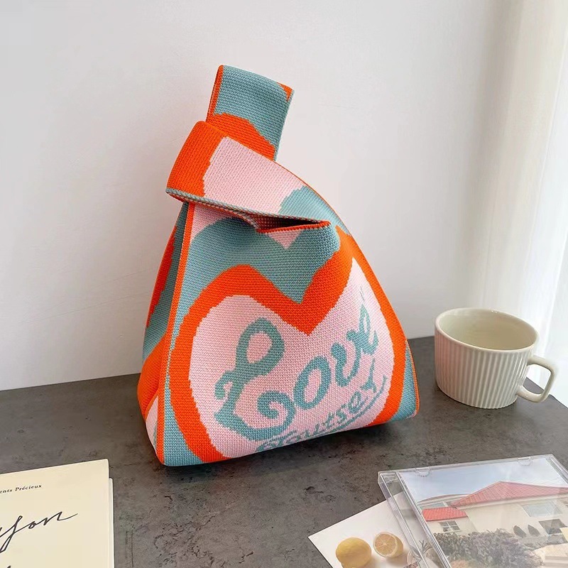 Fashion Love Design Knitted Orange Handbags