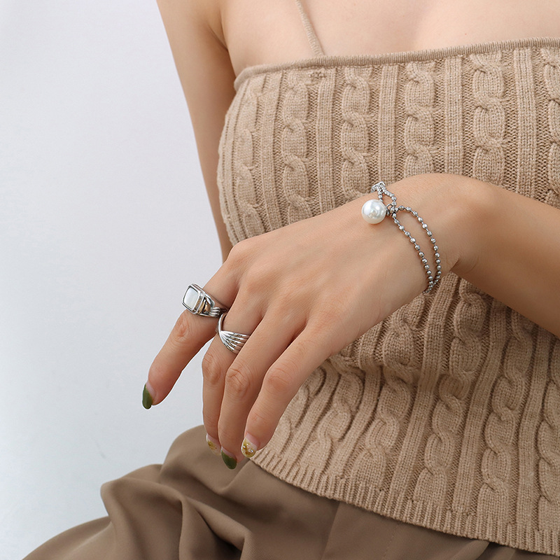 Fashion Titanium Steel Bracelet With Pearl 16.5cm