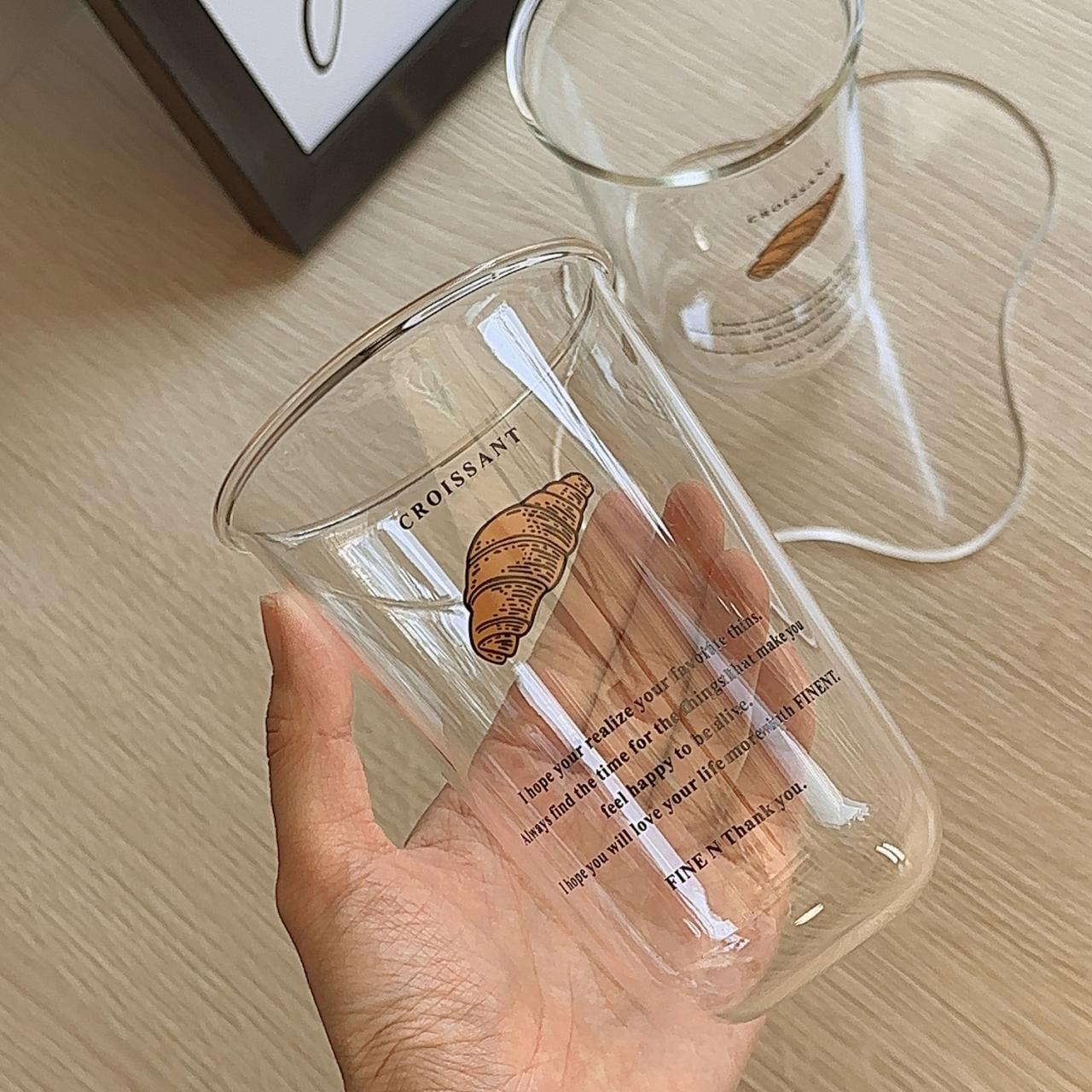 Korean English Letter Juice Cup Milk Breakfast Cup Croissant Glass Premium Niche Coffee Mug Whisky Glass Bubble Tea Cup