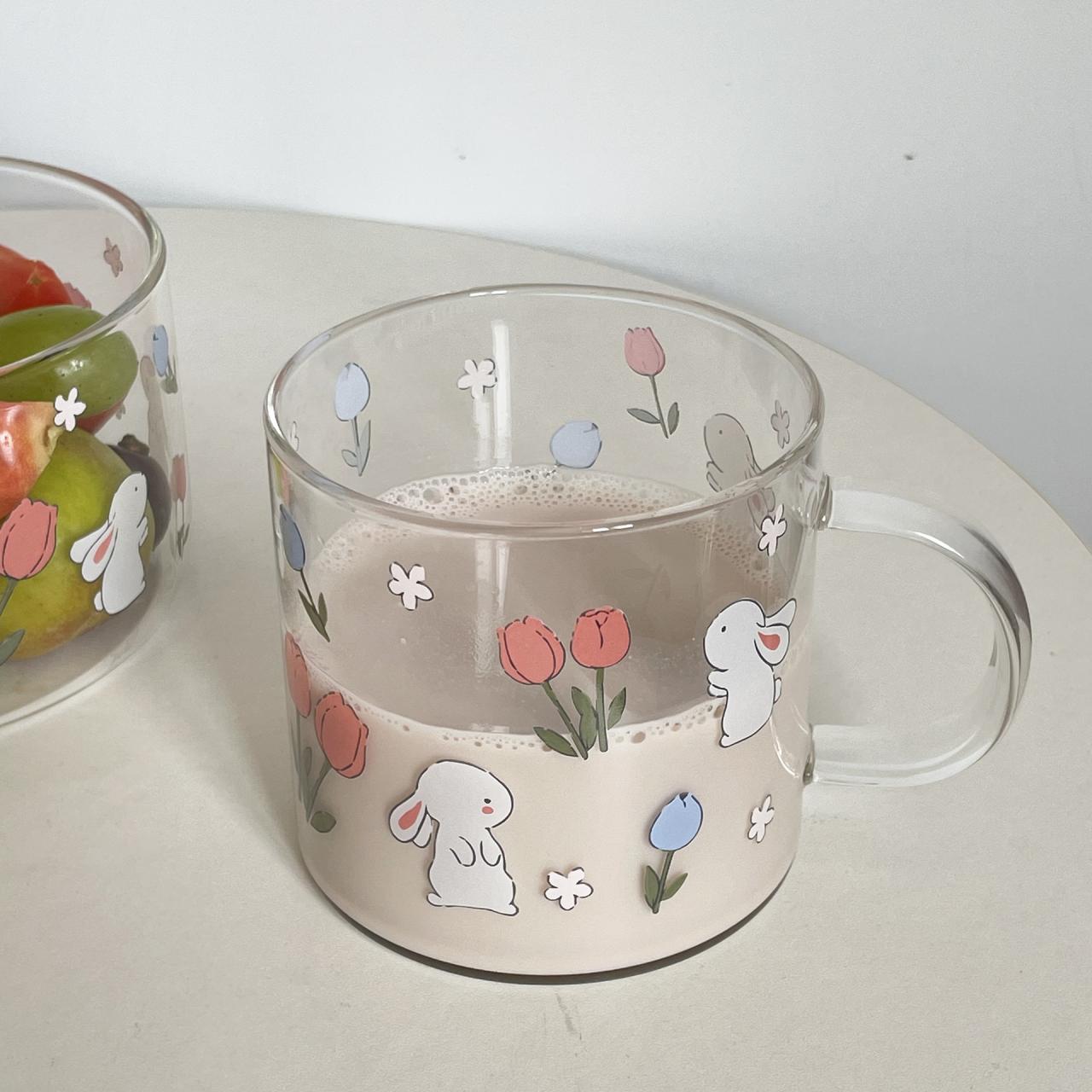 Tulip Bunny Cup High Borosilicate Glass Transparent Water Juice Beer Can Milk Coffee Mug Drinkware Kitchen Accessories Handle