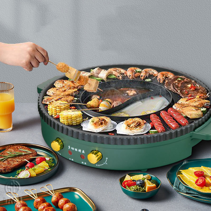 Korean Grill Pan Round Party Terrace Beach Bbq Plate Non-stick Bakeware Barbecue Tray Bbq Grilling Multifunctional Pot