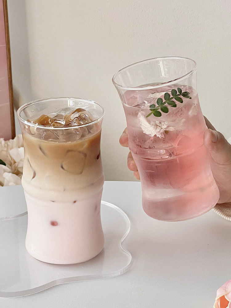 Ins Style Bamboo Knots Coffee Cup High Temperature Glass Mug Cute Cold Drink Milk Latte Cup Microwaveable Clear Glass Drinkware