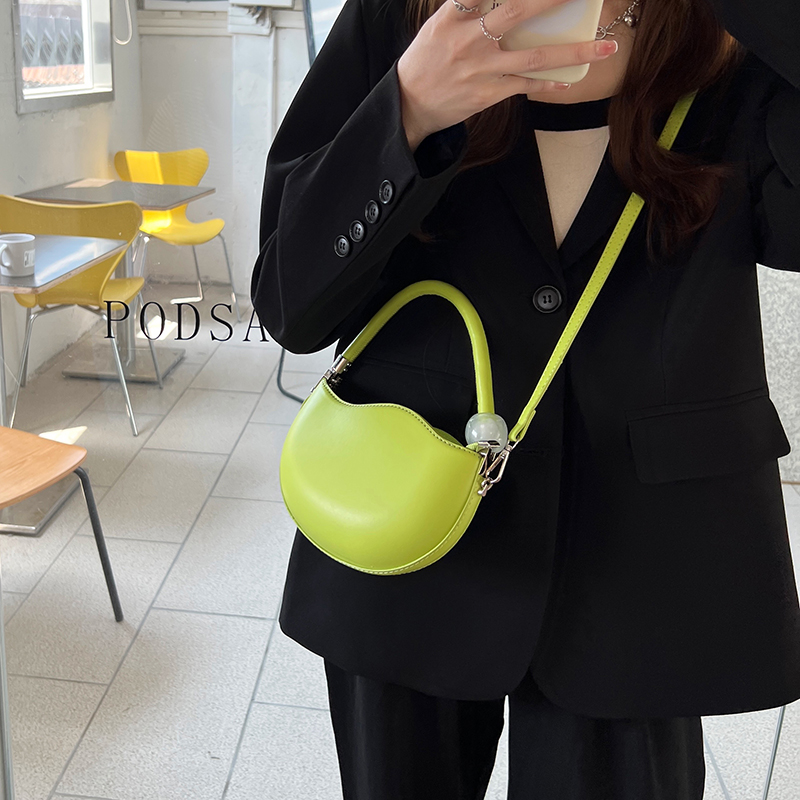 Fashion Designer Women Small Shoulder Bag Pu Leather Ladies Round Crossbody Bags Candy Color Female Beaded Handle Handbags