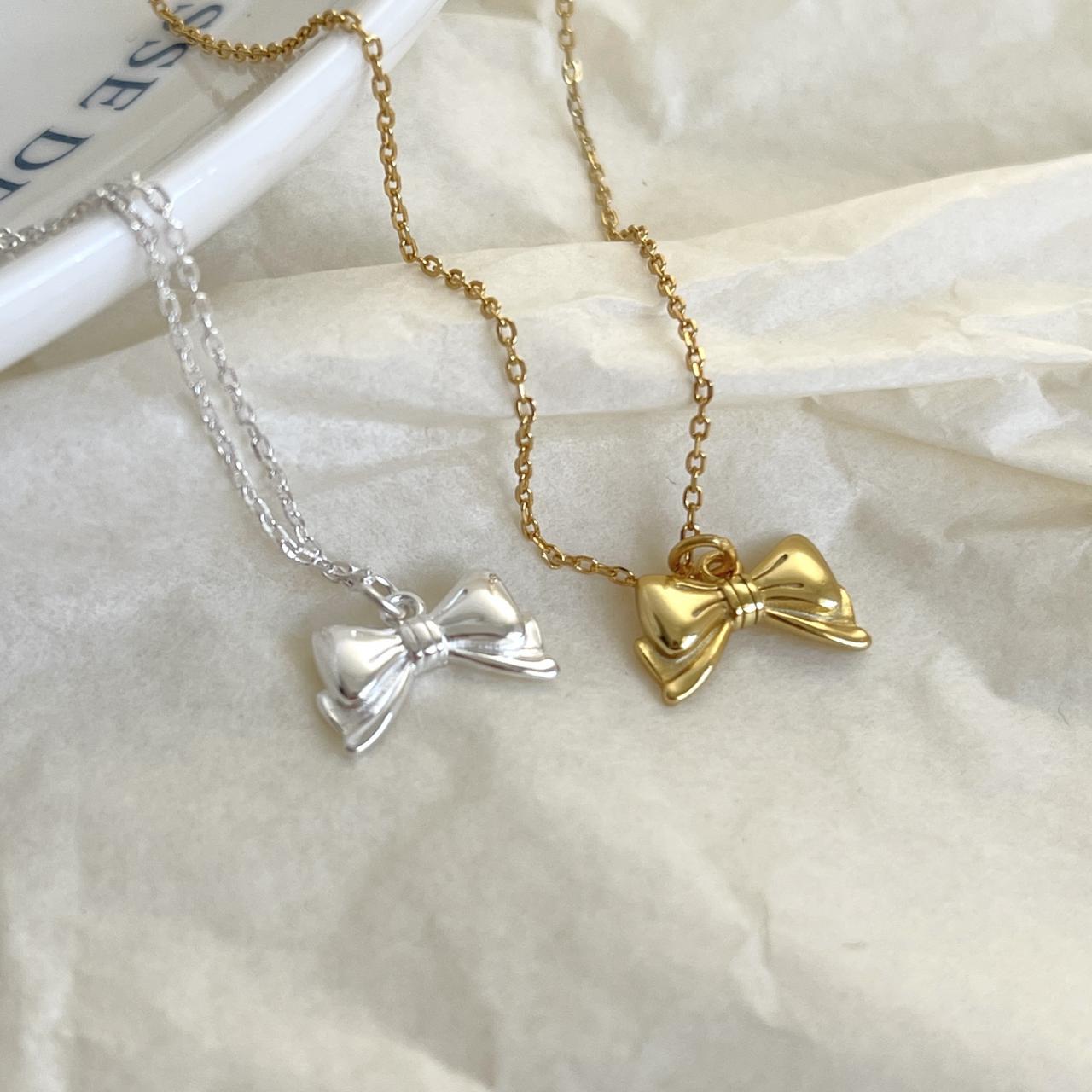 Sterling Silver Delicate Silver Color Bowknot Pendant Necklaces For Women Unique Design Fine Handmade Jewelry Gift