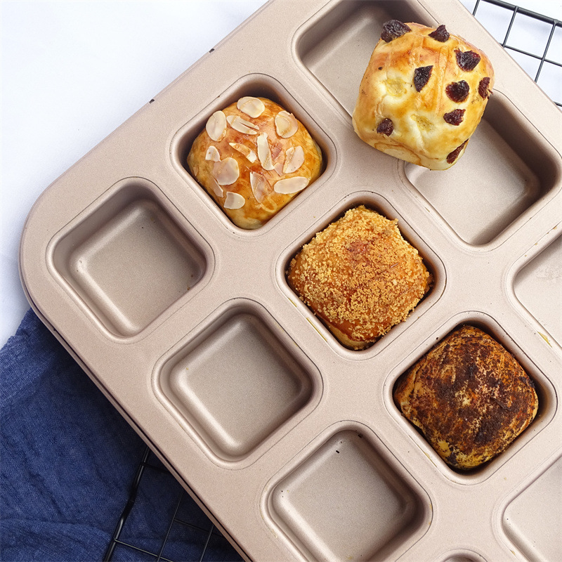 12 Cups Cake Mold Square Mini Bread Burger Muffin Non-stick Cupcake Mold For Household Baking Pan Oven Trays Cake Tools