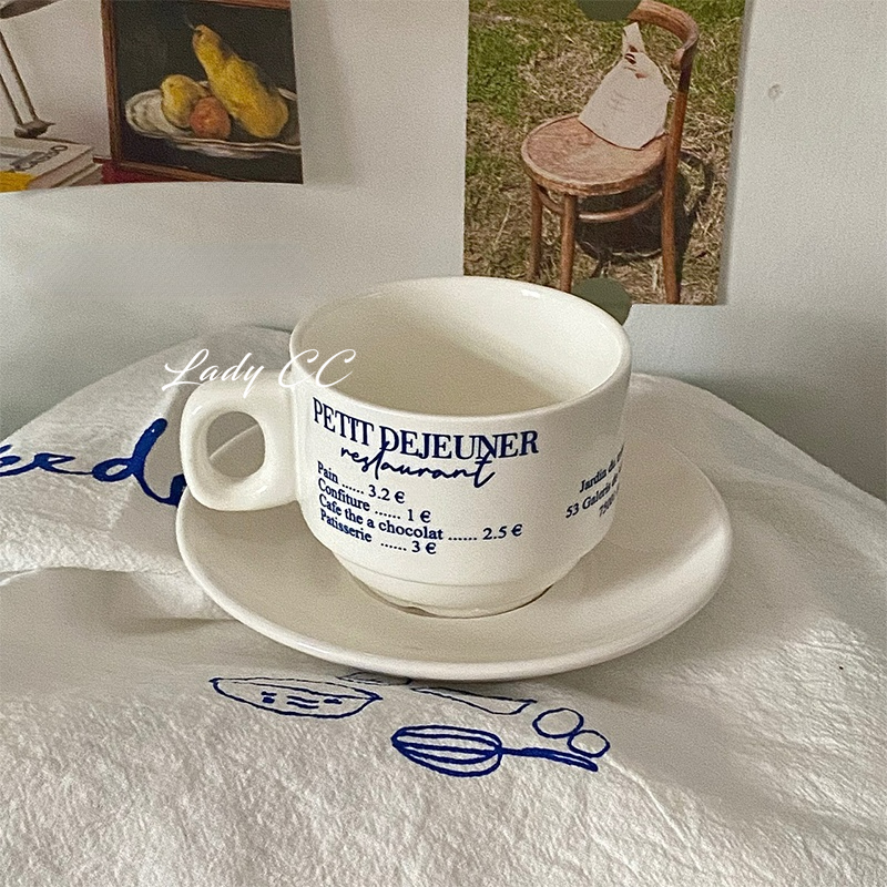 Ladycc Retro Blue English Pure White Coffee Cup Ceramic Coffee Mugs