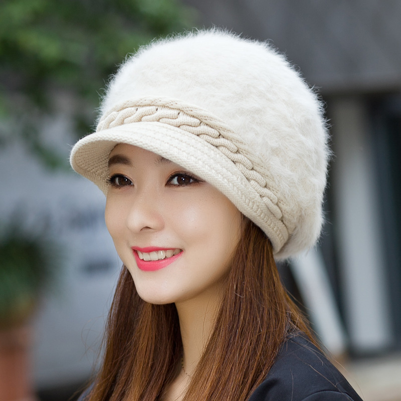 Korean Style Women Beret Winter Hats For Women Rabbit Hair Knitted Female Retro Berets Lady Solid Color Autumn Winter Warm Caps